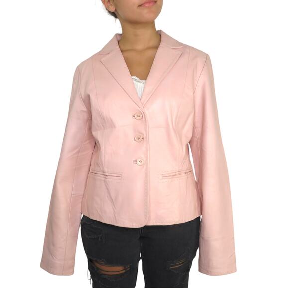 90s Vintage Bagatelle Pink Leather Jacket Pastel Medium Retro - Picture 9 of 11